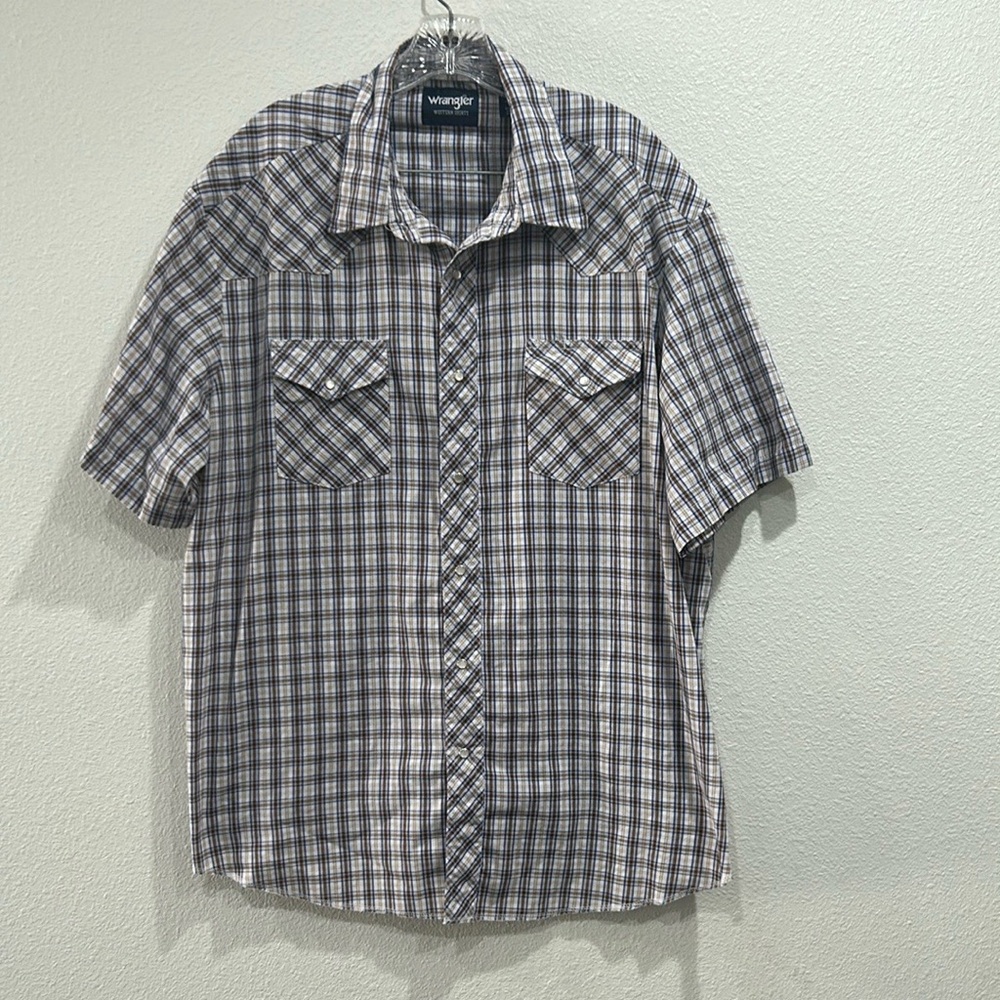 Vintage - Wrangler - Pearl Snap Short Sleeve Plaid Western Shirt - Size XXL